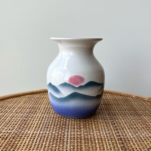 Handmade Pottery Vase Landscape Signed What Cheer Vintage